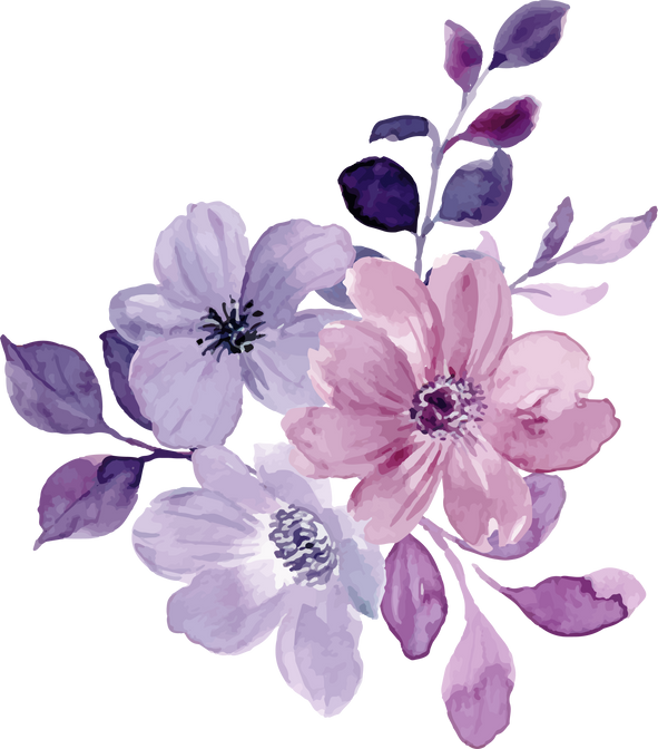 Watercolor purple flower bouquet