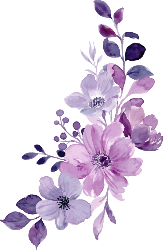 Watercolor purple flower bouquet